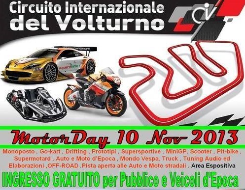Il 10 novembre il Circuito Internazionale del Volturno ospiterà la prima edizione del “Motorday”