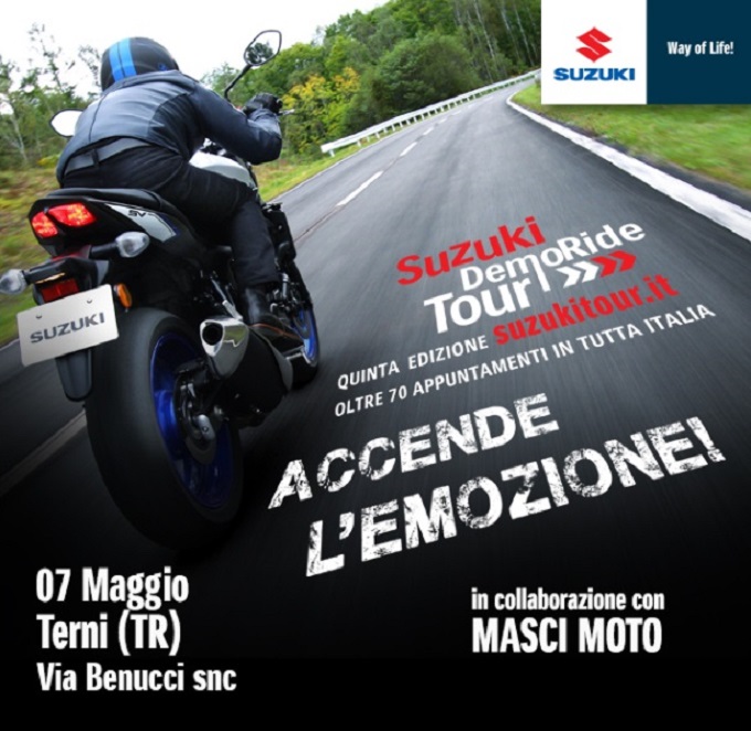 Suzuki DemoRide Tour 2016: sabato 7 e domenica 8 maggio a Bergamo, Terni, Torino e Roma