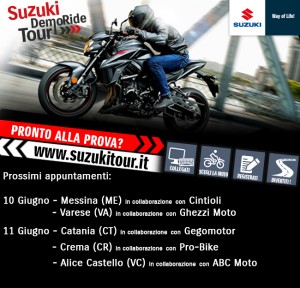 Suzuki DemoRide Tour 2017: 10 e 11 giugno in Sicilia, Lombardia e Piemonte