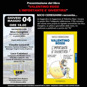 La carriera motociclistica di Valentino Rossi ripercorsa nel nuovo libro di Nico Cereghini presentato il 4 maggio 2023