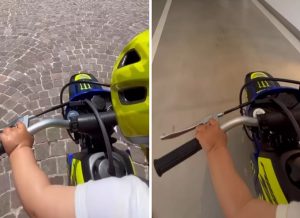 La figlia di Valentino Rossi a 16 mesi si diverte sulla minimoto elettrica [VIDEO]