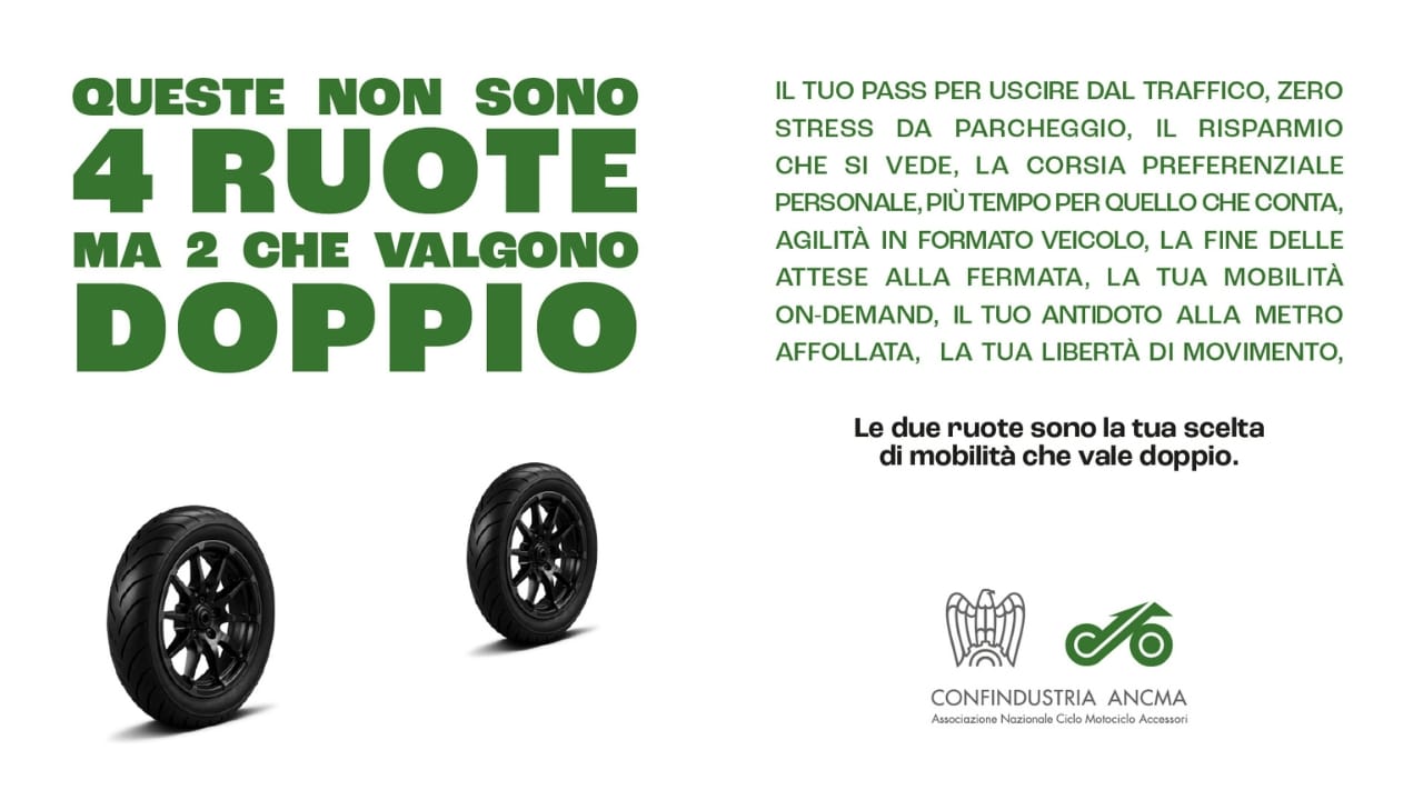Mobilità urbana: ANCMA lancia la campagna “Due ruote che valgono il doppio”